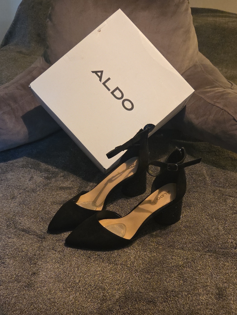 ALDO Black Pointed-Toe Ankle-Strap Block Heels